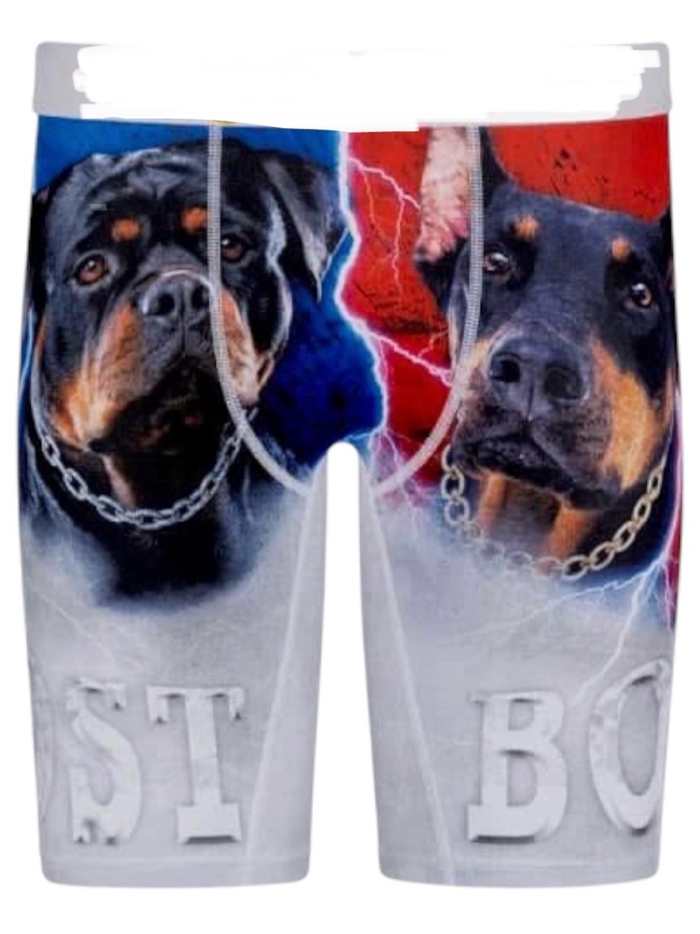 Men's Graphic Boxer Briefs with Rottweiler Print - Blue & Red